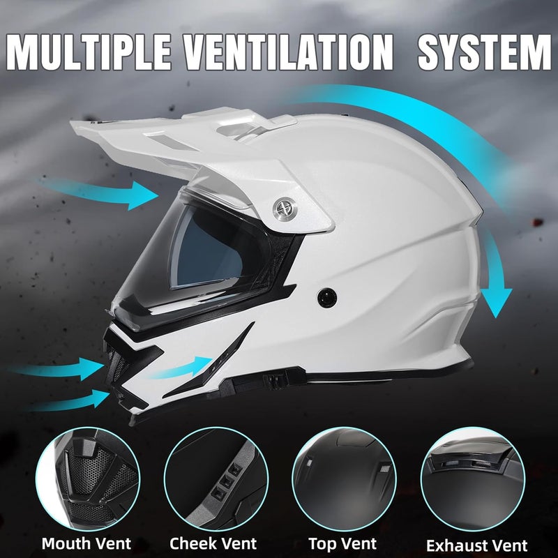 triangle Motorcycle Helmets Dirt Bike ATV Dual Sports Full Face Helmet for Adults with Tinted Sunshield DOT Approved - Image 3