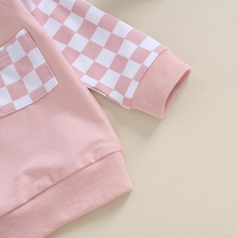BeQeuewll Baby Girl Clothes Fall Winter Outfits Long Sleeve Sweatsuit Checkboard Sweatshirt and Pants Toddler Infant Clothing (pink, 2-3 Years) - Image 4