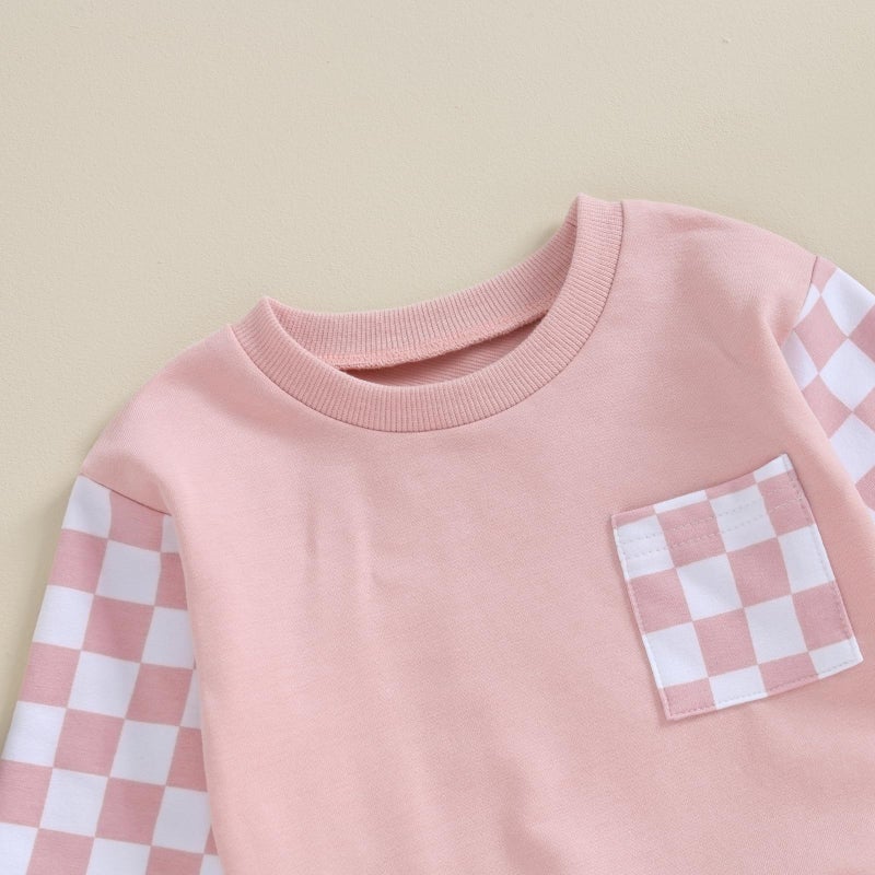 BeQeuewll Baby Girl Clothes Fall Winter Outfits Long Sleeve Sweatsuit Checkboard Sweatshirt and Pants Toddler Infant Clothing (pink, 2-3 Years) - Image 3