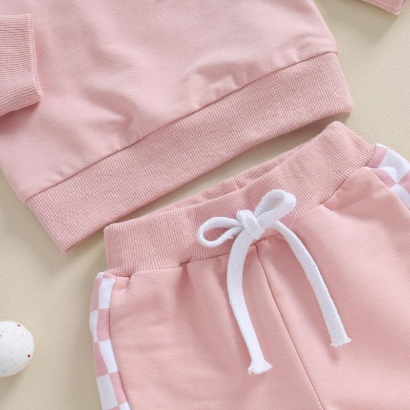 BeQeuewll Baby Girl Clothes Fall Winter Outfits Long Sleeve Sweatsuit Checkboard Sweatshirt and Pants Toddler Infant Clothing (pink, 2-3 Years) - Image 5