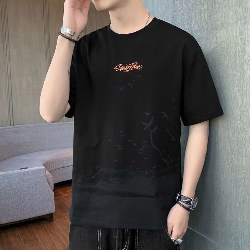 Men's Short-sleeved T-shirt Summer New Ins National Fashion Loose Top Trendy Men's Clothes T-shirt