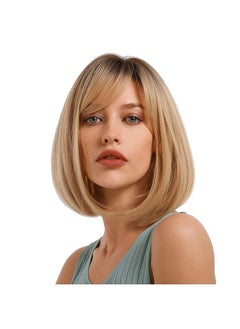 NAYOO Blonde Wig With Bangs 12 Inch Blonde Short Bob Wigs For Women Natural Look Blonde Bob Wig With Bangs Super Soft Straight Bob Wig Colorful Wig For Everyday Use Cosplay Halloween(Ablonde)  - Image 2