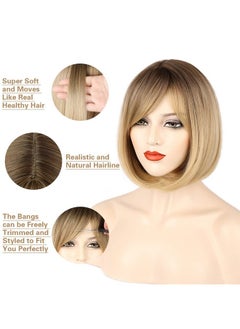 NAYOO Blonde Wig With Bangs 12 Inch Blonde Short Bob Wigs For Women Natural Look Blonde Bob Wig With Bangs Super Soft Straight Bob Wig Colorful Wig For Everyday Use Cosplay Halloween(Ablonde)  - Image 4