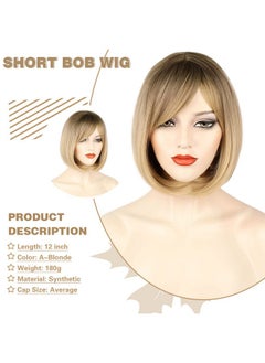 NAYOO Blonde Wig With Bangs 12 Inch Blonde Short Bob Wigs For Women Natural Look Blonde Bob Wig With Bangs Super Soft Straight Bob Wig Colorful Wig For Everyday Use Cosplay Halloween(Ablonde)  - Image 3