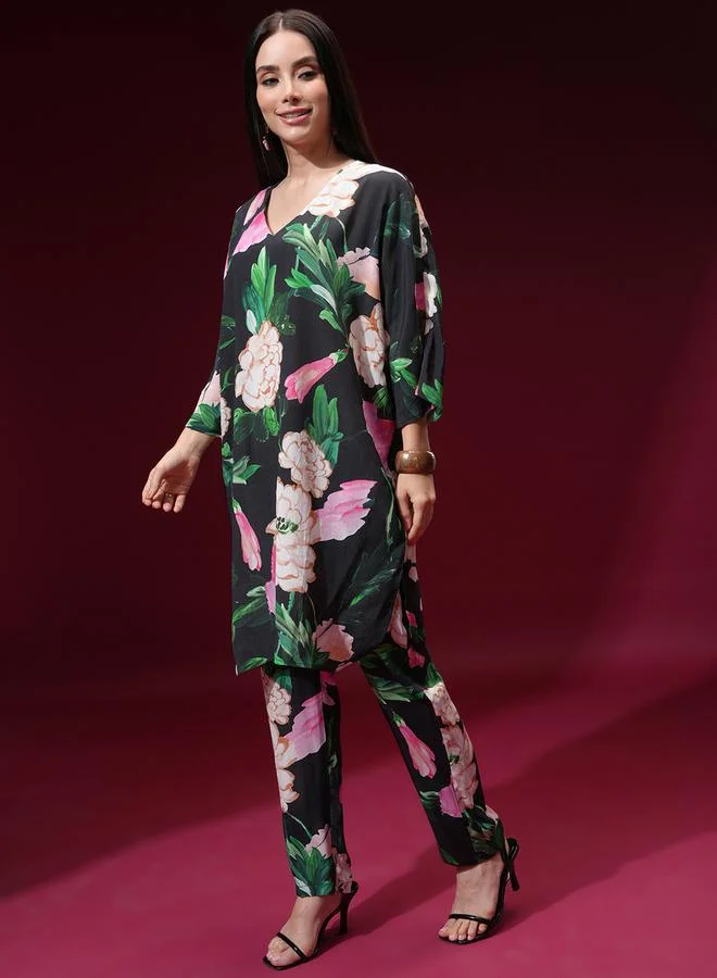 Vishudh Vishudh Floral Printed V Neck Tunic and Trousers Co-Ords
