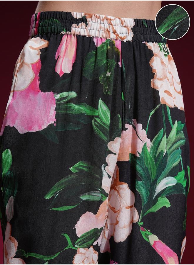 Vishudh Floral Printed V Neck Tunic and Trousers Co-Ords by Styli  - Image 5
