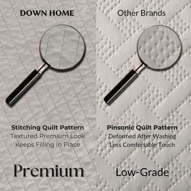 DOWN HOME Queen Quilt Bedding Set with Shams, Vintage Washed Soft Quilted Blanket Thin Comforter Lightweight Bedspread Coverlet Bed Cover, Brushed Microfiber Stripe Stitching, Light Gray, 86"x90" - Image 3