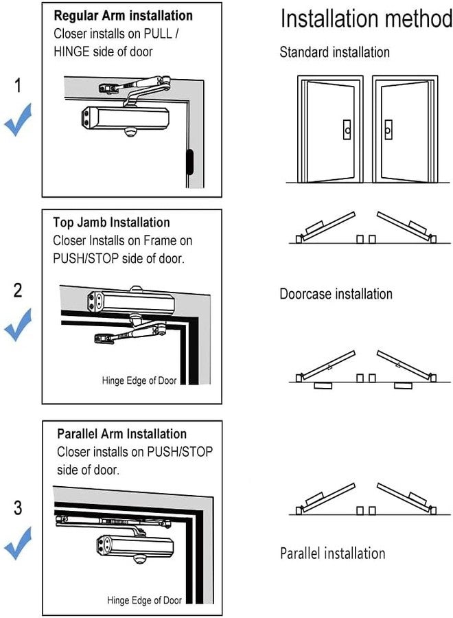 Marie Hold Open Door Closer Applies Regular,Top Jamb Mounting,Adjustable Automatic Size 2 Door Closer for 55-99 lbs Residential and Commercial Light Doors - Image 3