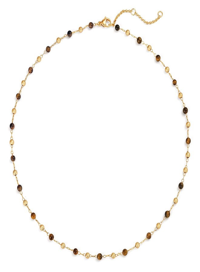VACRONA Small Beads Choker Necklace for Women 14K Gold Plated Yellow Tiger's Eye Beads Station Link Chain Dainty Gold Boho Summer Jewelry for Women Trendy - Image 1