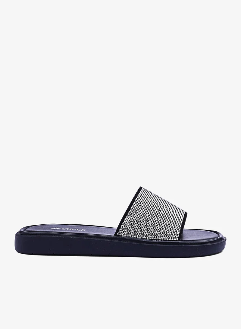 كابلي صنادل نسائية مسطحة بمنصة عريضة