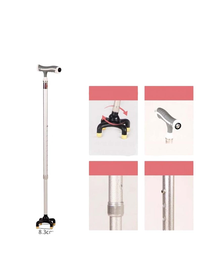 Huitich Small Silver Four-Legged Aluminum Cane Walker Lightweight Anti-Slip Walking Aid for Elderly  - Image 2