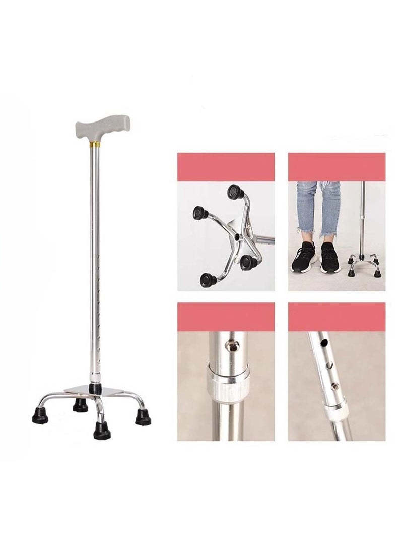 Huitich Small Silver Four-Legged Aluminum Cane Walker Lightweight Anti-Slip Walking Aid for Elderly  - Image 3