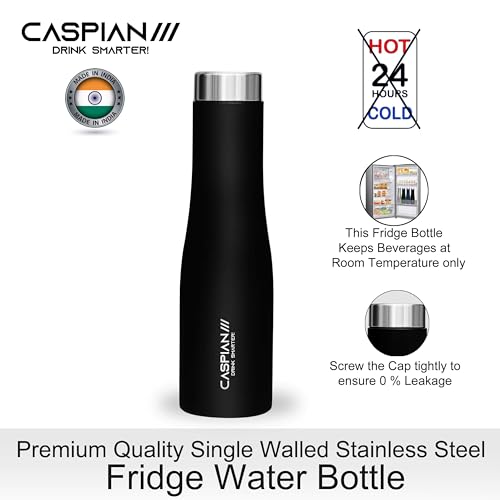 CASPIAN /// Aqua Stainless Steel Water Bottle (Black, 1 Litre, Set of 6)| Leak Proof Thunder for Fridge Home Office Travel School Kids Boys Girls Adults Sports Gym Yoga - Image 4