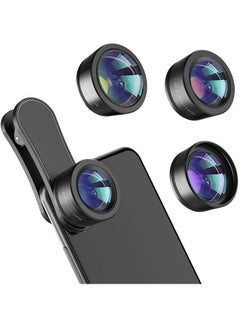 Phone Camera Lens,Upgraded 3 in 1 Phone Lens Kit-198° Fisheye Lens + Macro Lens + 120° Wide Angle Lens,Clip on Cell Phone Lens Kit Compatible with iPhone Samsung Android Smartphones