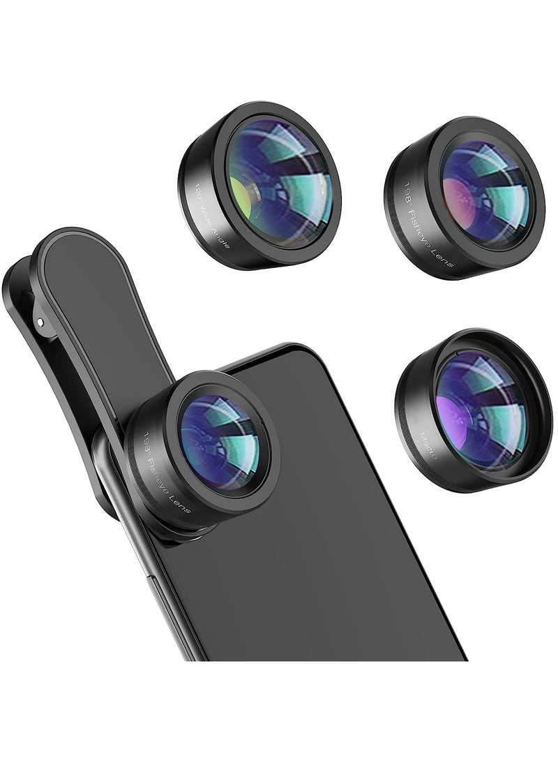 Generic - Phone Camera Lens,Upgraded 3 in 1 Phone Lens Kit-198° Fisheye Lens + Macro Lens + 120° Wide Angle Lens,Clip on Cell Phone Lens Kit Compatible with iPhone Samsung Android Smartphones - Image 1