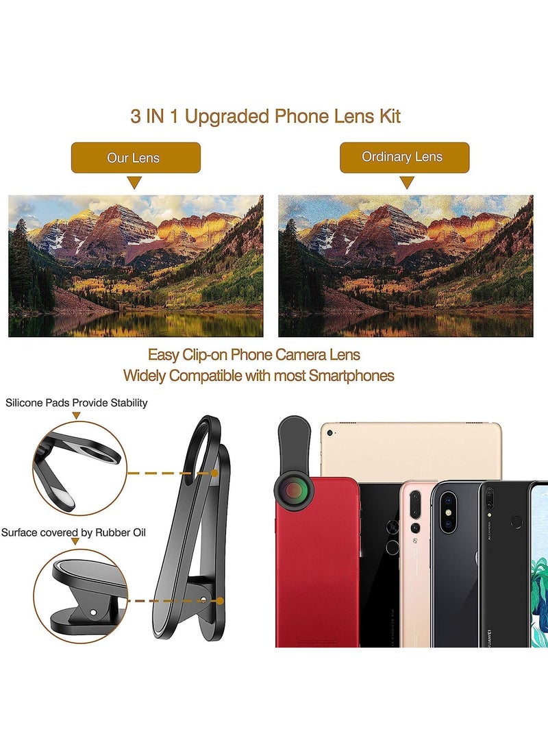 Generic - Phone Camera Lens,Upgraded 3 in 1 Phone Lens Kit-198° Fisheye Lens + Macro Lens + 120° Wide Angle Lens,Clip on Cell Phone Lens Kit Compatible with iPhone Samsung Android Smartphones - Image 1