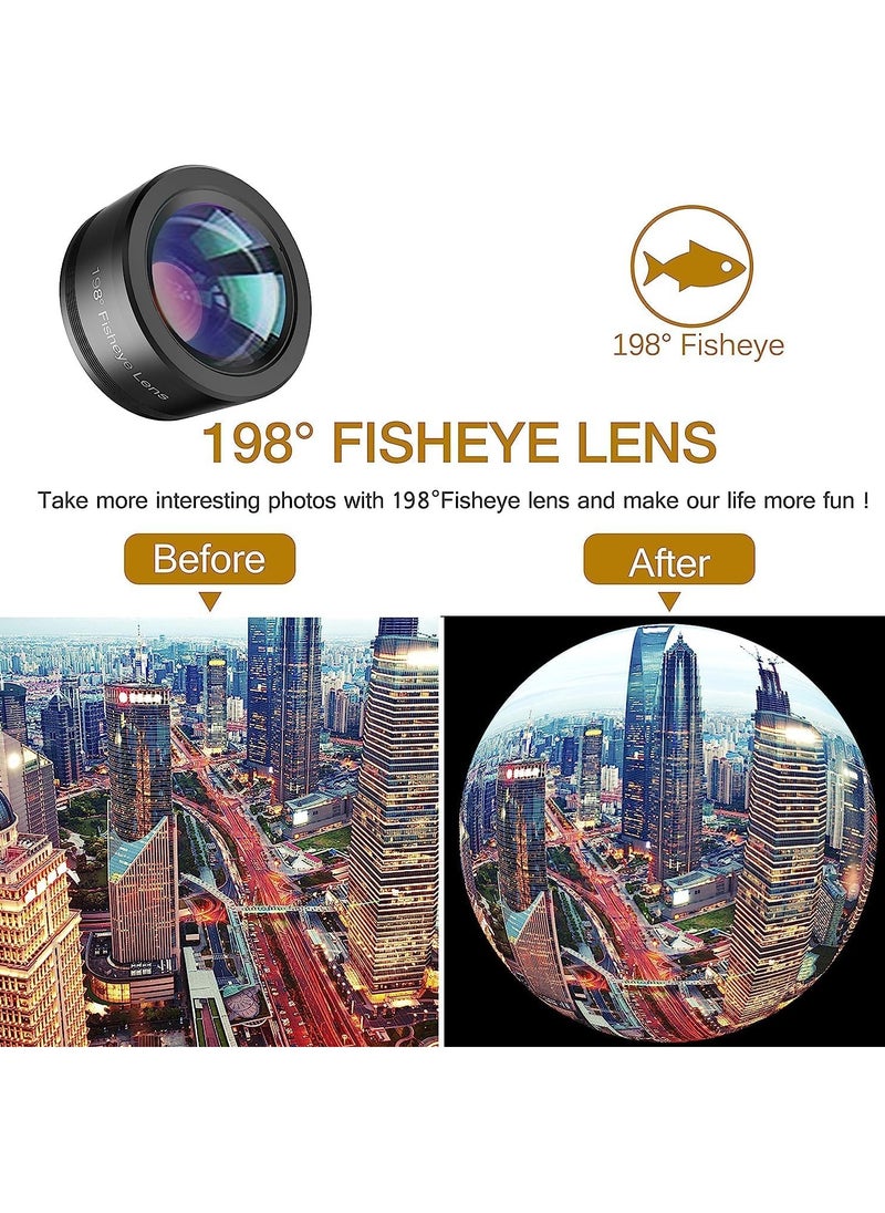 Generic - Phone Camera Lens,Upgraded 3 in 1 Phone Lens Kit-198° Fisheye Lens + Macro Lens + 120° Wide Angle Lens,Clip on Cell Phone Lens Kit Compatible with iPhone Samsung Android Smartphones - Image 1