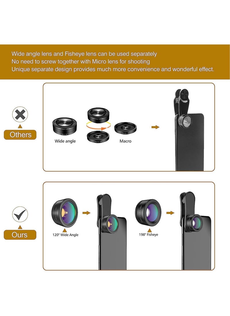 Generic - Phone Camera Lens,Upgraded 3 in 1 Phone Lens Kit-198° Fisheye Lens + Macro Lens + 120° Wide Angle Lens,Clip on Cell Phone Lens Kit Compatible with iPhone Samsung Android Smartphones - Image 1