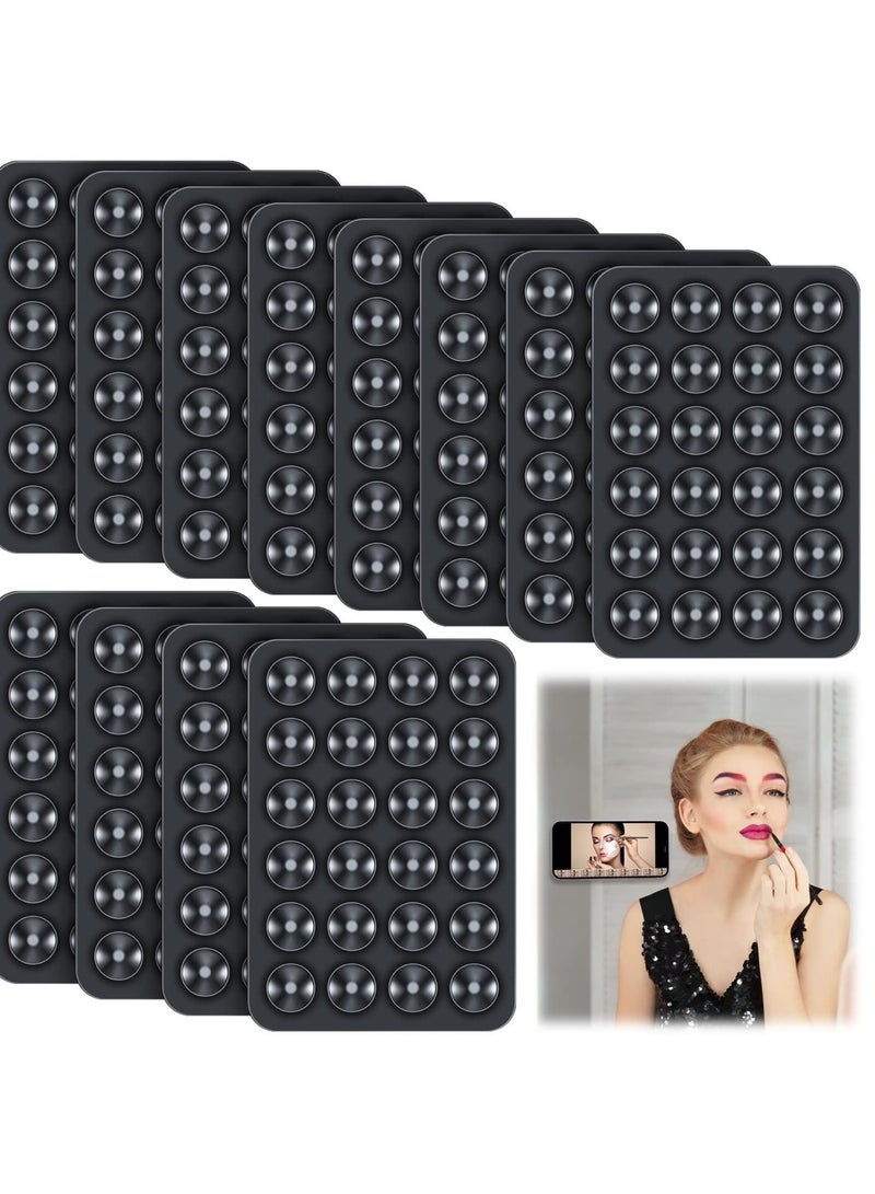 SOLARAE 12 Pcs Phone Suction Mat, Non Slip Phone Suction Cup Mat, Adhesive Phone Accessory Holder, Suitable for Home Kitchen Mirror Bathroom (Black) - Image 1