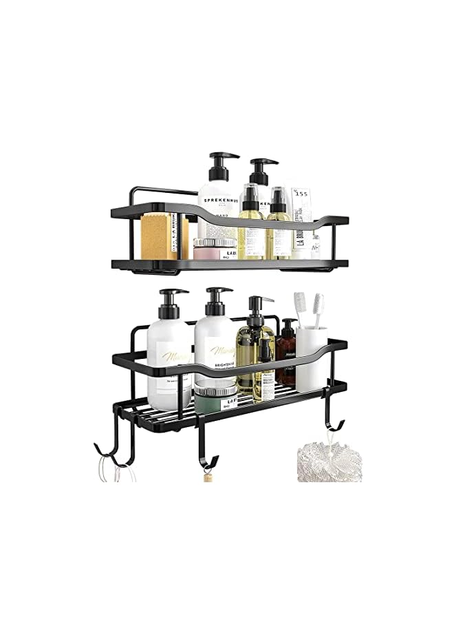 vesus Shower Caddy Shelf Organizer Rack, Self Adhesive Black Bathroom Shelves, Home Washroom Inside Organization and Storage Decor Accessories  - Image 2