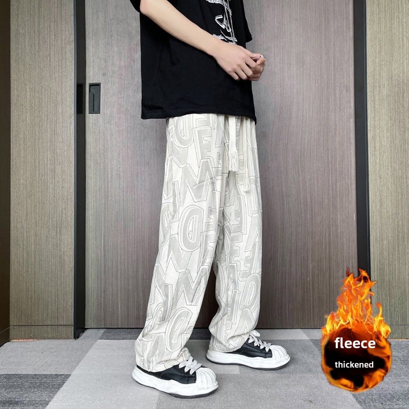 Mens Casual Pants Hip Harajuku Style khaki (fleece-lined)  - Image 1