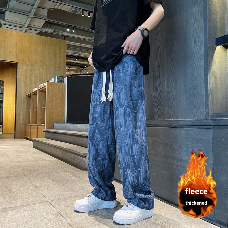 Mens Casual Pants Hip Harajuku Style khaki (fleece-lined)  - Image 2