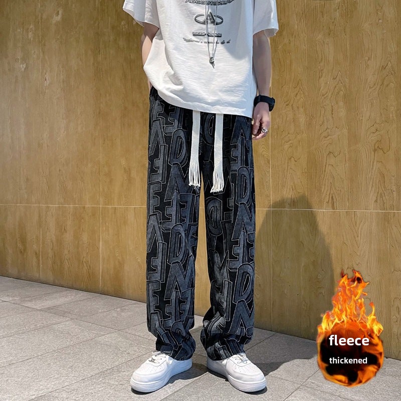 Mens Casual Pants Hip Harajuku Style khaki (fleece-lined)  - Image 3