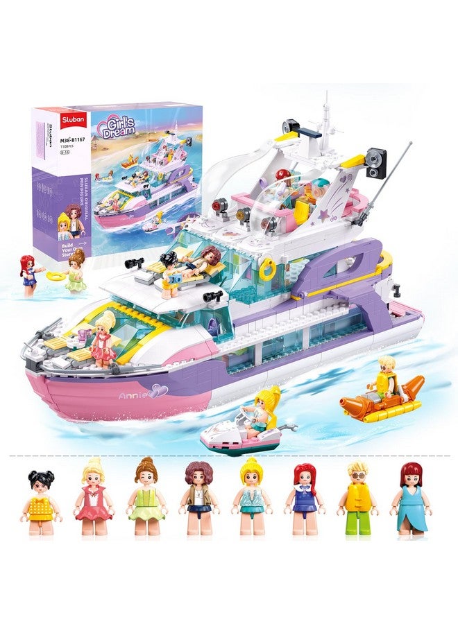 Sluban Friends Pink Yacht for Girls 8-12, Cruise Ship Building Toys With 8 Minifigures & 2 Boats, Compatible With Lego Friends Ship, Gifts for Kids Ages 8+, 1108 PCS - Image 1