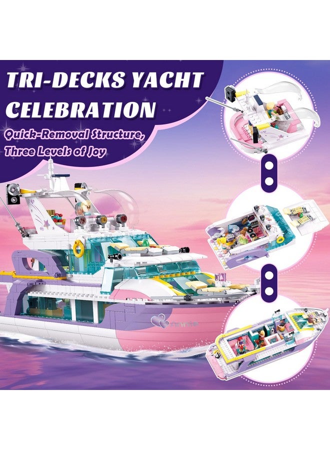 Sluban Friends Pink Yacht for Girls 8-12, Cruise Ship Building Toys With 8 Minifigures & 2 Boats, Compatible With Lego Friends Ship, Gifts for Kids Ages 8+, 1108 PCS - Image 2