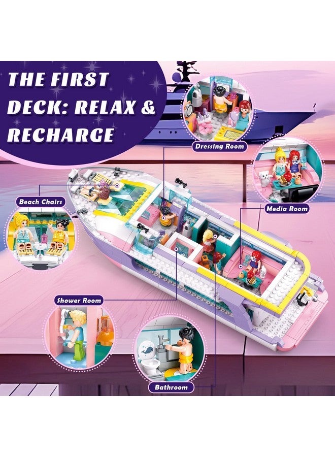 Sluban Friends Pink Yacht for Girls 8-12, Cruise Ship Building Toys With 8 Minifigures & 2 Boats, Compatible With Lego Friends Ship, Gifts for Kids Ages 8+, 1108 PCS - Image 3