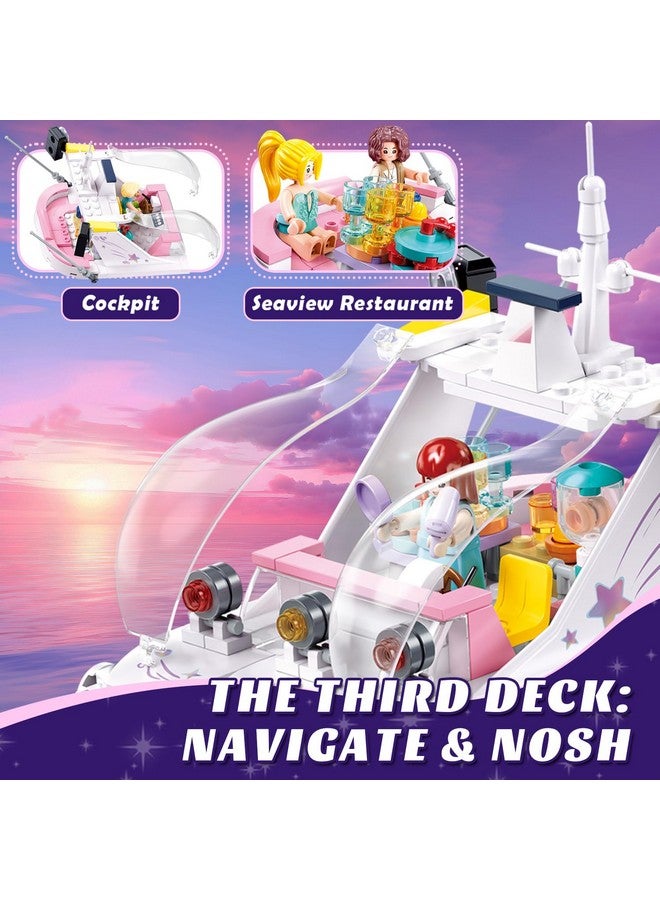 Sluban Friends Pink Yacht for Girls 8-12, Cruise Ship Building Toys With 8 Minifigures & 2 Boats, Compatible With Lego Friends Ship, Gifts for Kids Ages 8+, 1108 PCS - Image 5
