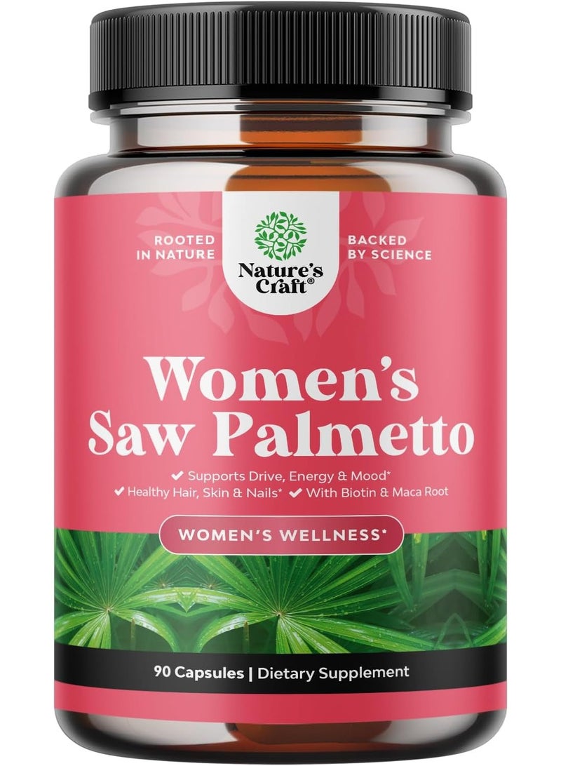 Natures Craft Extra Strength Saw Palmetto for Women - DHT Blocker Thickening Hair Vitamins for Hair Loss for Women - 500mg Pure Saw Palmetto Capsules with Maca Root & Biotin for Stronger Thicker Faster Hair Growth - Image 1