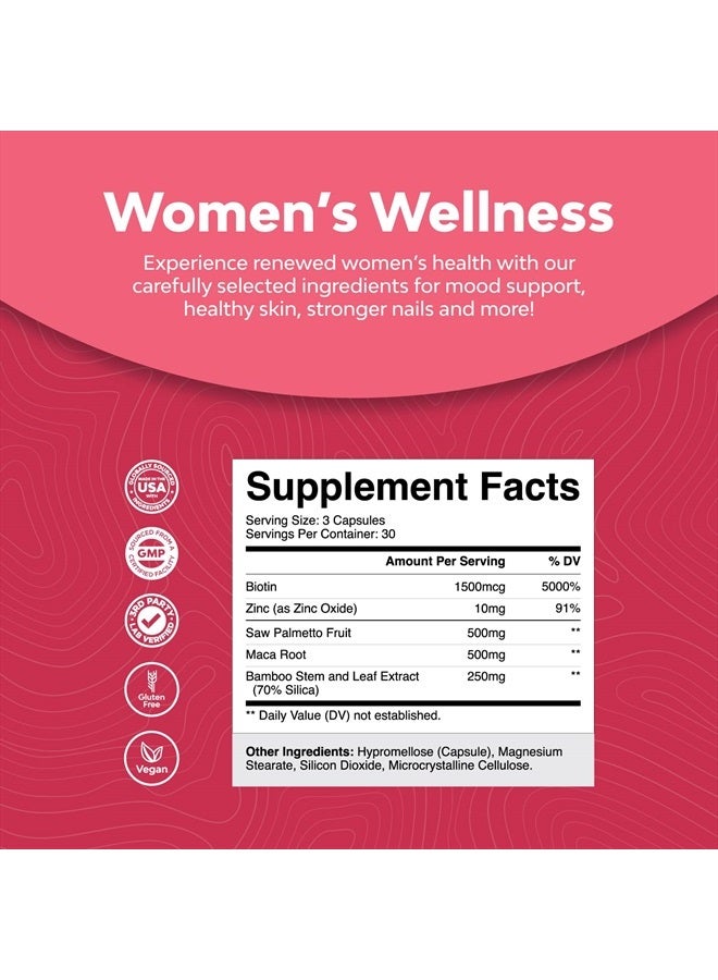 Natures Craft Extra Strength Saw Palmetto for Women - DHT Blocker Thickening Hair Vitamins for Hair Loss for Women - 500mg Pure Saw Palmetto Capsules with Maca Root & Biotin for Stronger Thicker Faster Hair Growth - Image 3