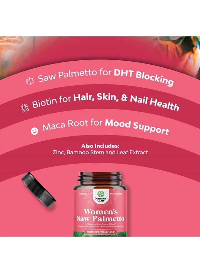 Natures Craft Extra Strength Saw Palmetto for Women - DHT Blocker Thickening Hair Vitamins for Hair Loss for Women - 500mg Pure Saw Palmetto Capsules with Maca Root & Biotin for Stronger Thicker Faster Hair Growth - Image 4