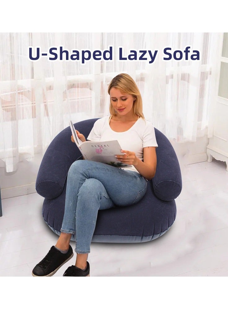 Generic Leisure inflatable sofa, U-shaped design, flocking with armrests and backrests, portable single-person inflatable chair, pvc，73*52cm  - Image 3