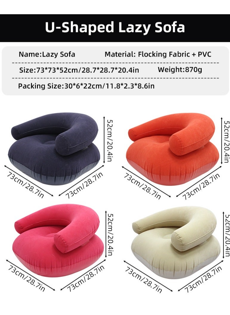 Generic Leisure inflatable sofa, U-shaped design, flocking with armrests and backrests, portable single-person inflatable chair, pvc，73*52cm  - Image 4