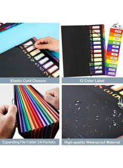 erorex 24 Pocket Expanding File Folder File Organizer Letter Size Hold 240 Sheets Plastic Rainbow Lining Colored Filing Folder Designed For Home Office School Black  - Image 2