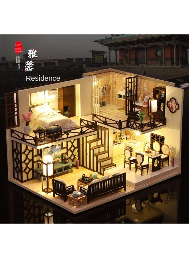 الأزرق جي دبليو DIY كوخ Yaxinju نموذج تجميع صيني بسيط ، هدية فيلا إبداعية هدية عيد ميلاد صديقة عيد الميلاد - Image 5