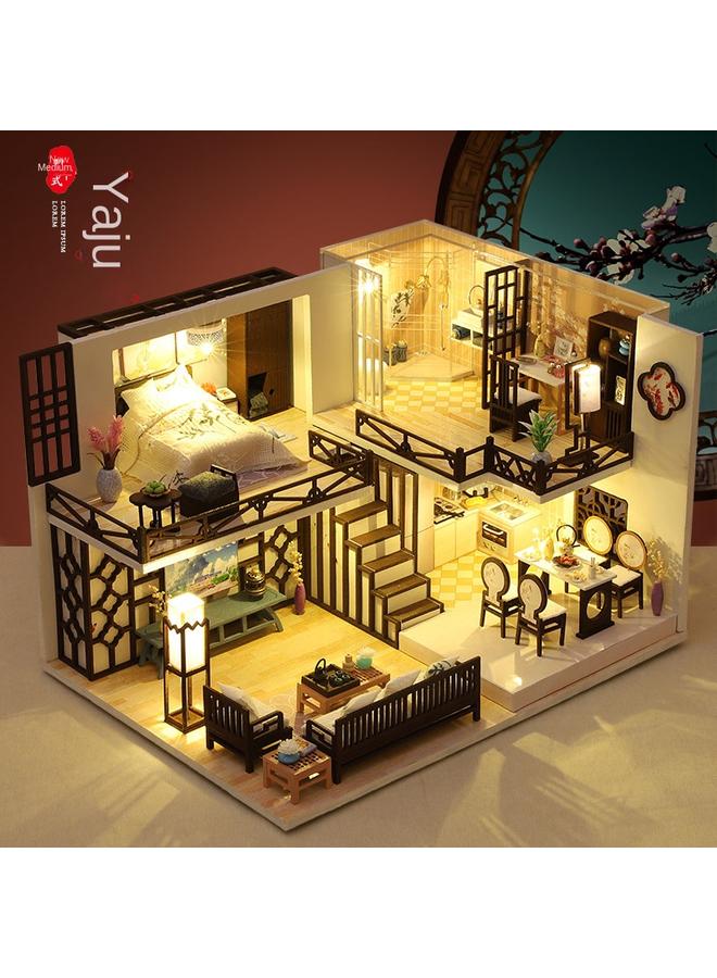 الأزرق جي دبليو DIY كوخ Yaxinju نموذج تجميع صيني بسيط ، هدية فيلا إبداعية هدية عيد ميلاد صديقة عيد الميلاد - Image 3