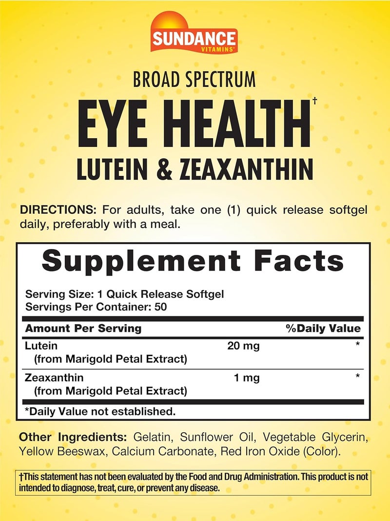 Sundance Lutein and Zeaxanthin Supplement  50 Softgels  for Eye Health  NonGMO and Gluten Free Formula - Image 2