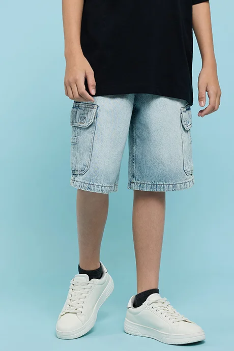 أر أند بي Washed Denim Shorts with Button Closure