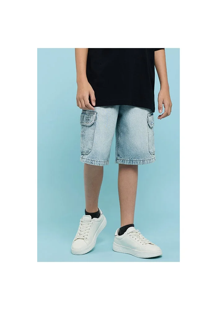 R&b Washed Denim Shorts with Button Closure