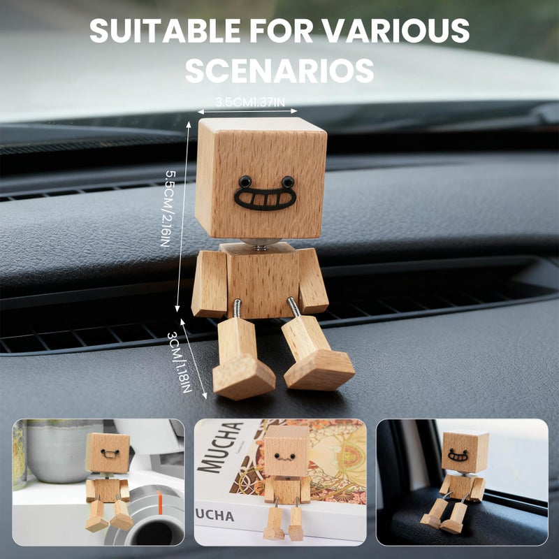 Manoai Shaking Wooden Man Figurine, Shaking Feet Woodens Doll with 12PCS Magnetic Expressions, Handmade Shaking Feet Wooden Car Dashboard Decorations, Creative Wood Desktop Decor - Image 3