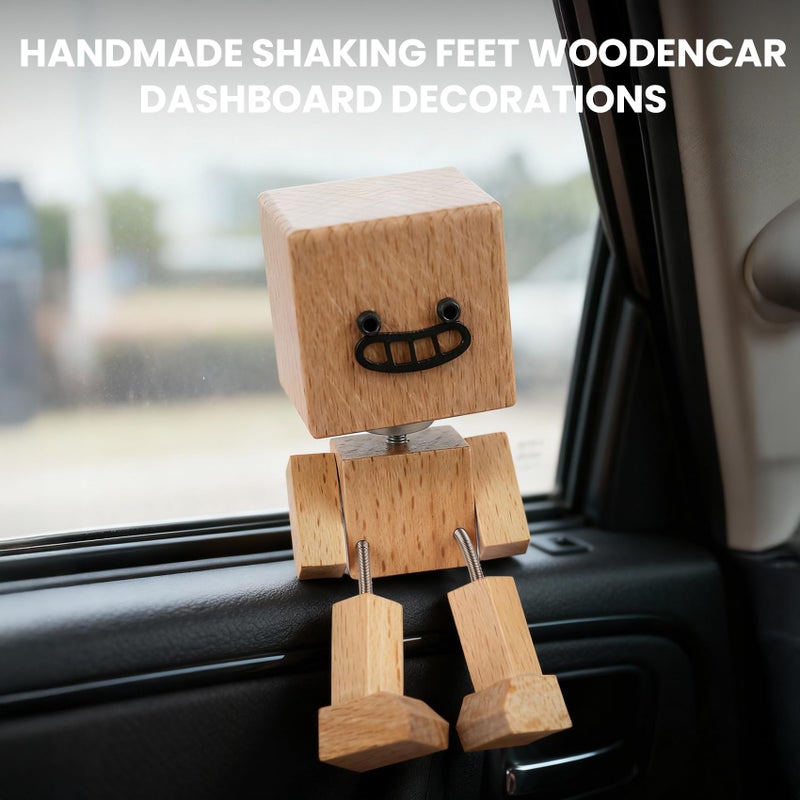 Manoai Shaking Wooden Man Figurine, Shaking Feet Woodens Doll with 12PCS Magnetic Expressions, Handmade Shaking Feet Wooden Car Dashboard Decorations, Creative Wood Desktop Decor - Image 4