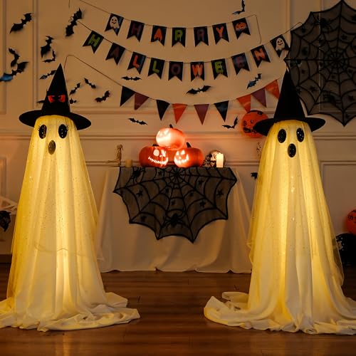 AYGXU 2Packs Halloween Decorations Outdoor,Halloweens Party Decoration Indoor,Spooky Ghost with Remote Control String Lights,Halloween-Ghost Lights for Porches Yards Gardens Lawn - Image 3