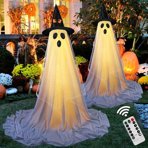 AYGXU 2Packs Halloween Decorations Outdoor,Halloweens Party Decoration Indoor,Spooky Ghost with Remote Control String Lights,Halloween-Ghost Lights for Porches Yards Gardens Lawn - Image 1