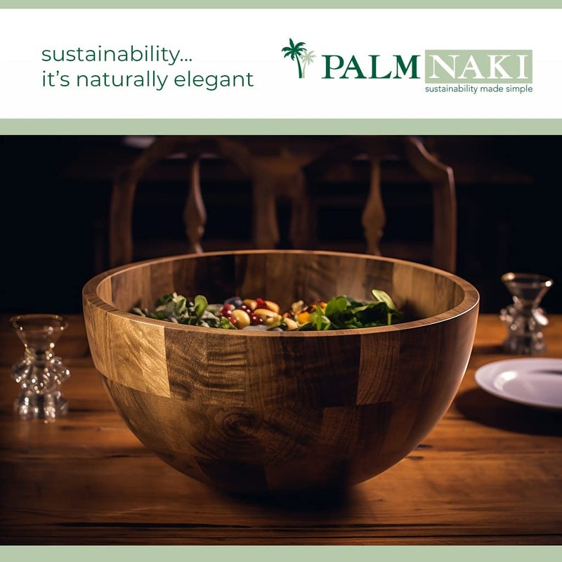 PALM NAKI PALM NAKI Premium Acacia Wood Salad Bowl and Servers Set - 3 Piece  Sustainable & Durable - Available in Two Sizes - Elegant and Rustic Design for Home  Kitchen  and Dining (10 x 6)  - Image 2