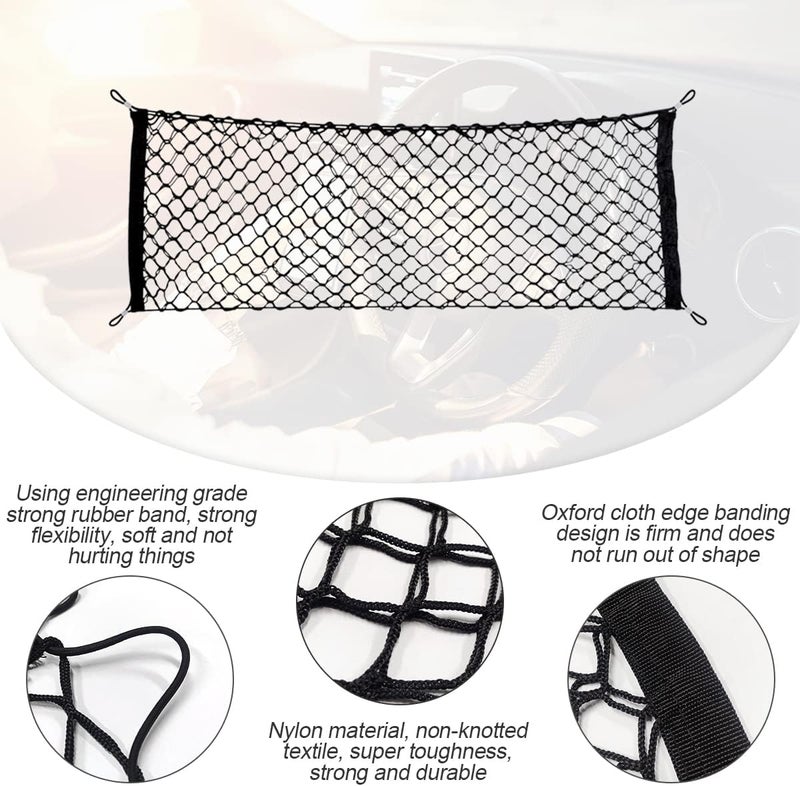 Hanemia Car Rear Cargo Net, Adjustable Elastic Storage Organizer Net, Trunk Cargo Storage Net, Universal Fit for Car, Vehicle, SUV (35.4" x 11.8") - Image 3