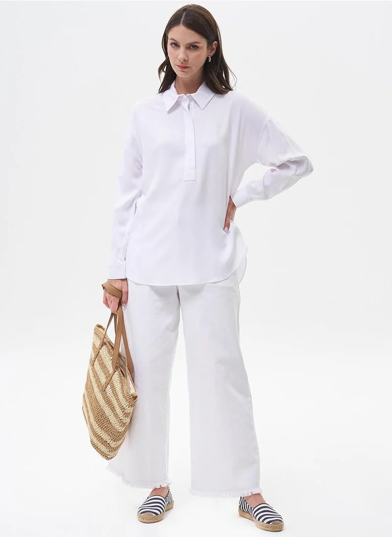 Kayra Half Placket Viscose Shirt Optical White
