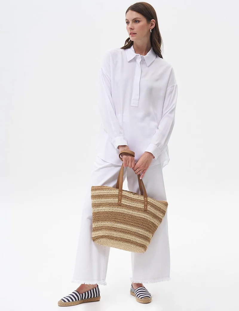 Kayra Half Placket Viscose Shirt Optical White